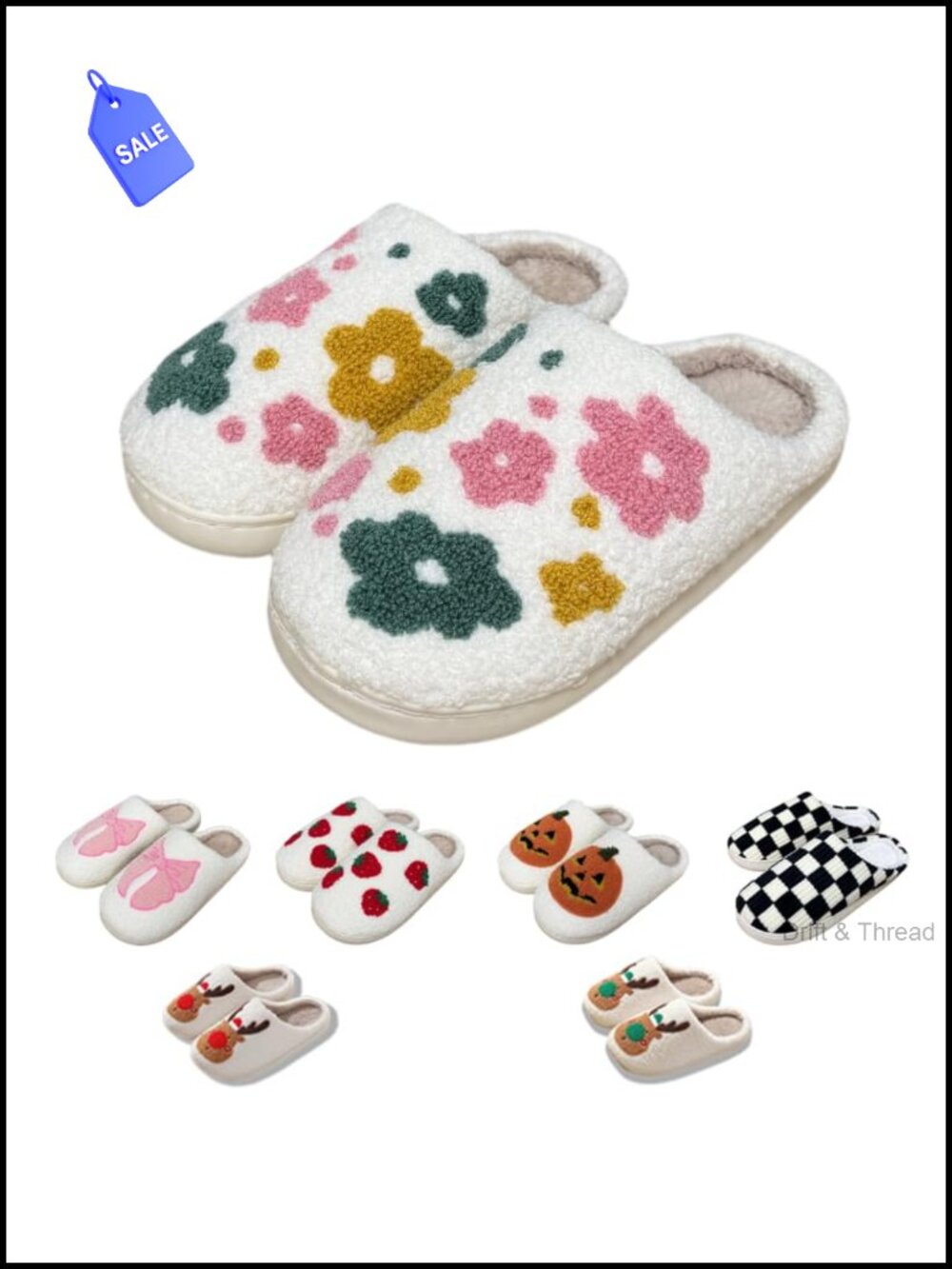 Fuzzy Happy Face Slippers Memory Foam House Shoes Plush Faux Fur Unisex